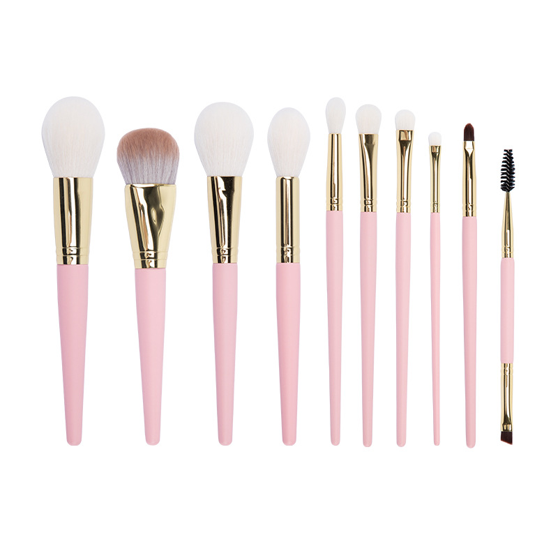 Factory Customize 10pcs Goat Hair Pink Makeup Brush Set Foundation Powder Eyshadow Tools with Cosmetic Case