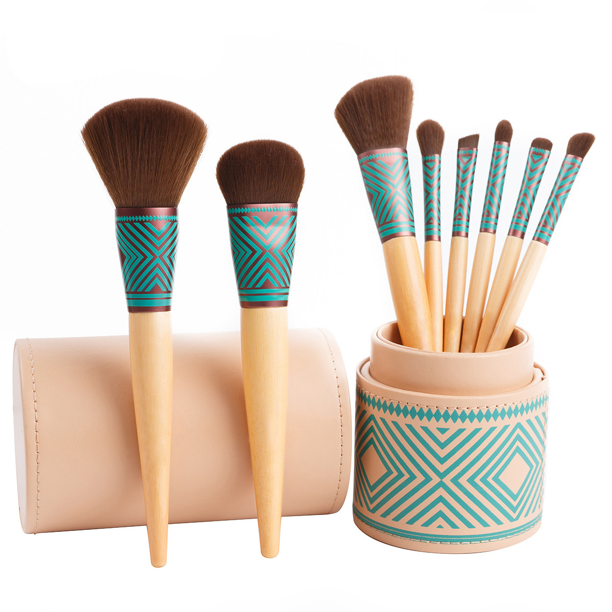 8 pezzi di spazzole per cosmetici in stile bohémien Set di spazzole per maquillaje in bambù ecologiche Accessori di bellezza