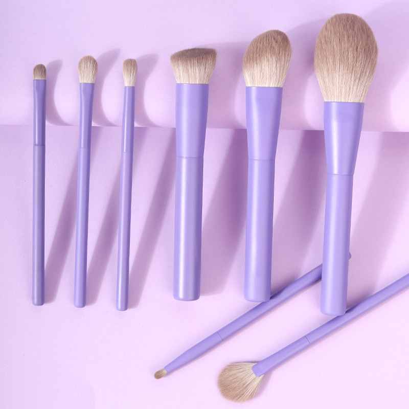 Passen Sie das Premium-Lila-Rosa-Make-up-Pinsel-Set mit 8 tragbaren Kosmetikpinseln für flüssige Grundierung, Puder und BB-Creme individuell an