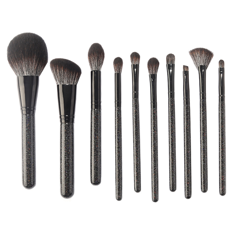 China 10 piece synthetic hair makeup brush set with glitter handle