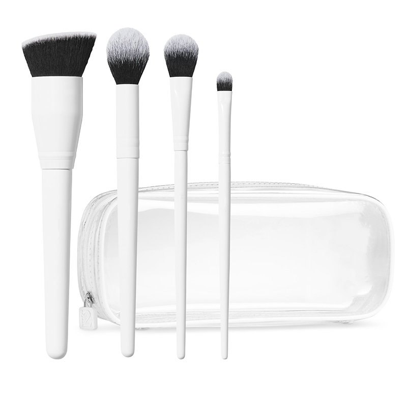 Custom Logo Wholesale High Quality 4pcs Vegan hair White Face Makeup Brush set with transparent bag
