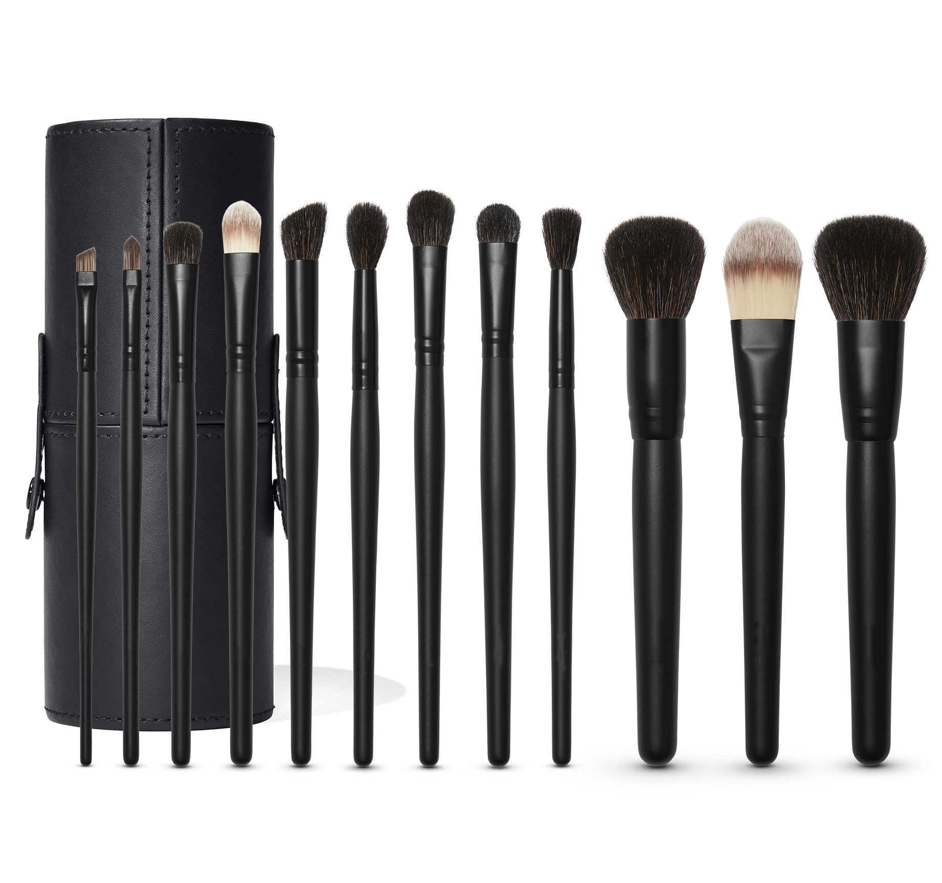 Private label China 12pcs Black makeup brush set with natural hair and synthetic hair