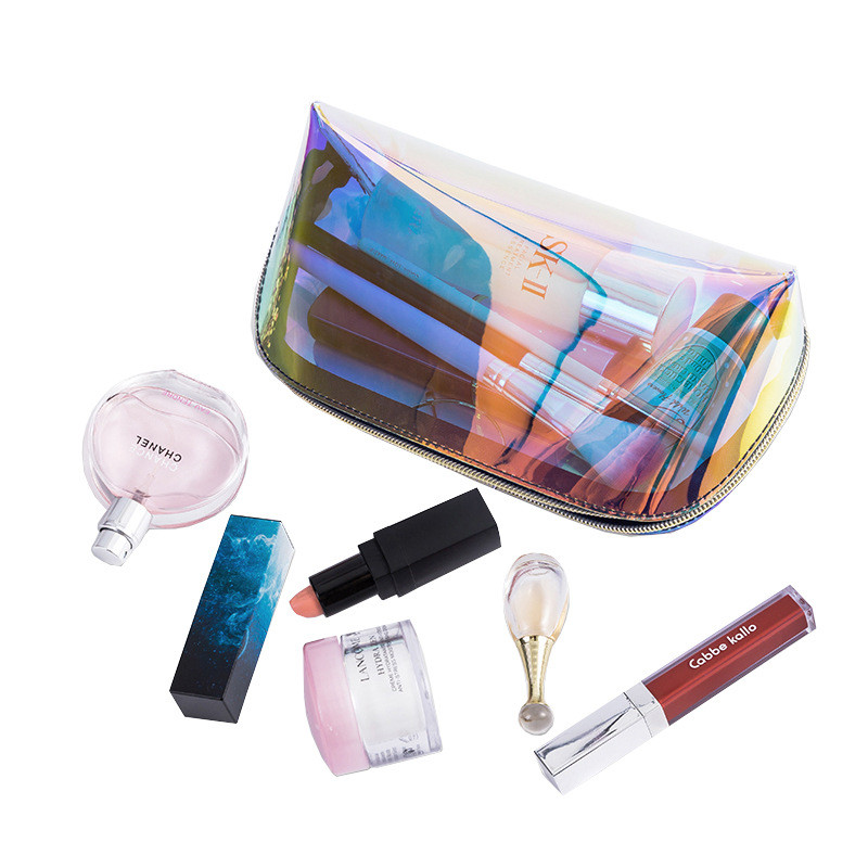 Private maquillaje Personalized laser pvc makeup bag transparent TPU Holographic cosmetic bag 