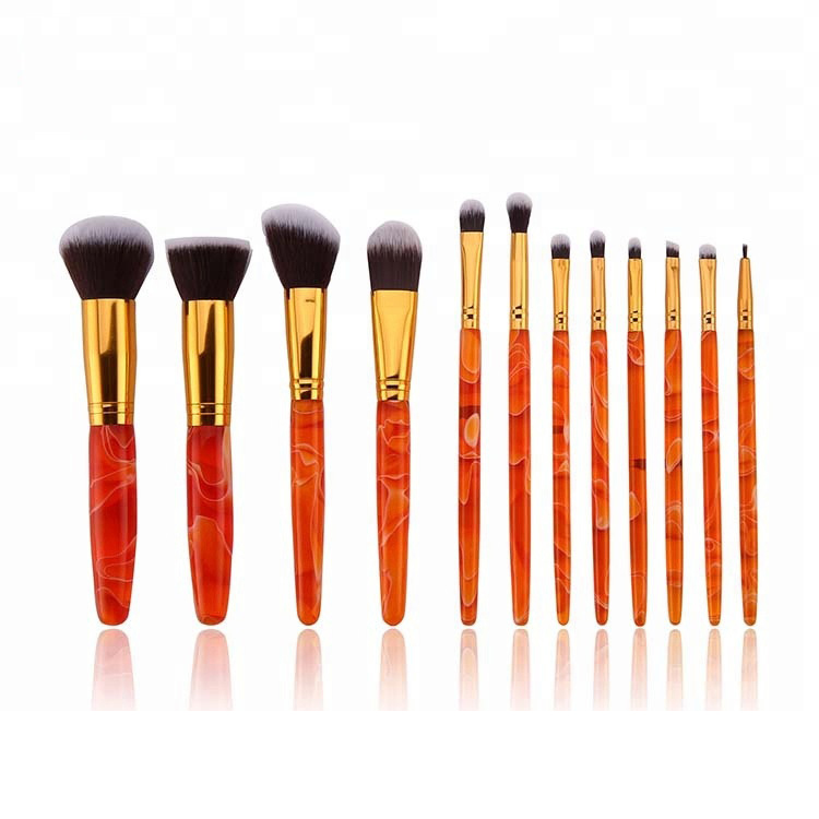 12-teiliges Luxus-Make-up-Pinsel-Set aus Acryl mit Griffen in Orange, Private-Label-Make-up-Pinsel-Set