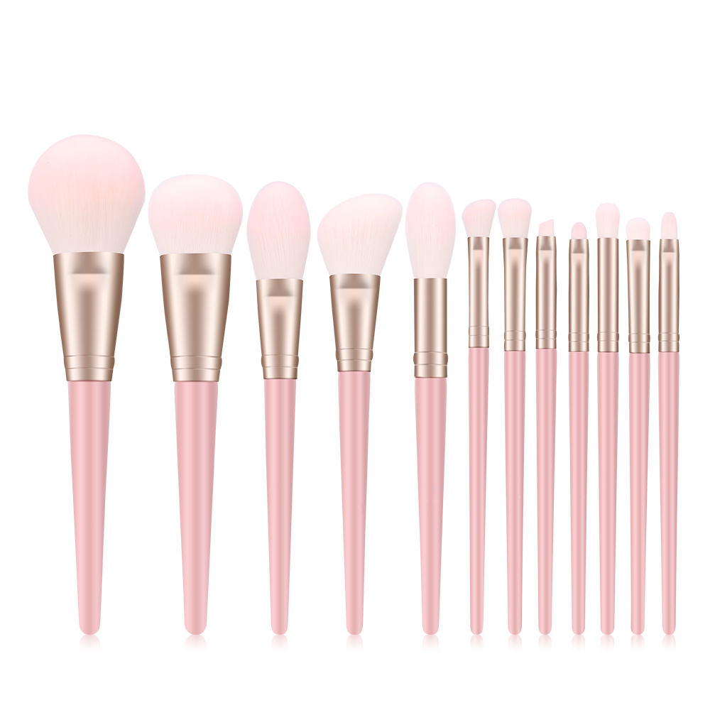 Nuovo set di pennelli per trucco cosmetici per capelli di fascia alta per trucco rosa da 12 pezzi
