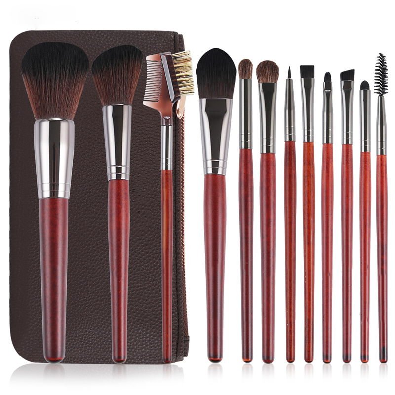 12-teiliges Kosmetikpinsel-Set mit rotem Griff und Premium-Make-up-Pinsel aus synthetischem Haar der Eigenmarke