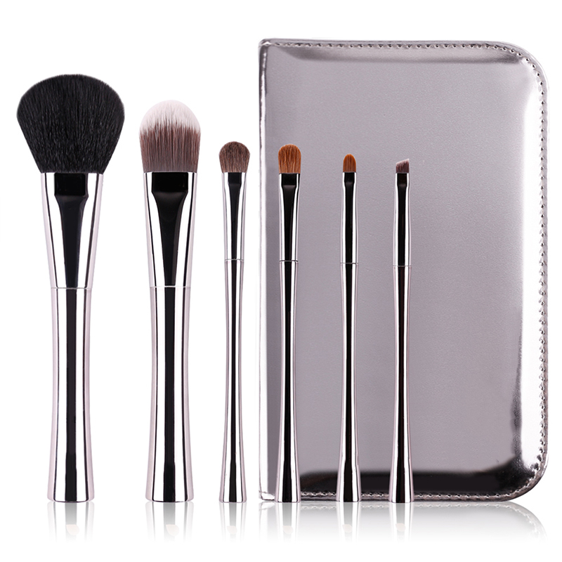 Hot Sale Synthetic Hair 6PCS Cosmetic Brush Metallic Makeup Brush Set with Bag