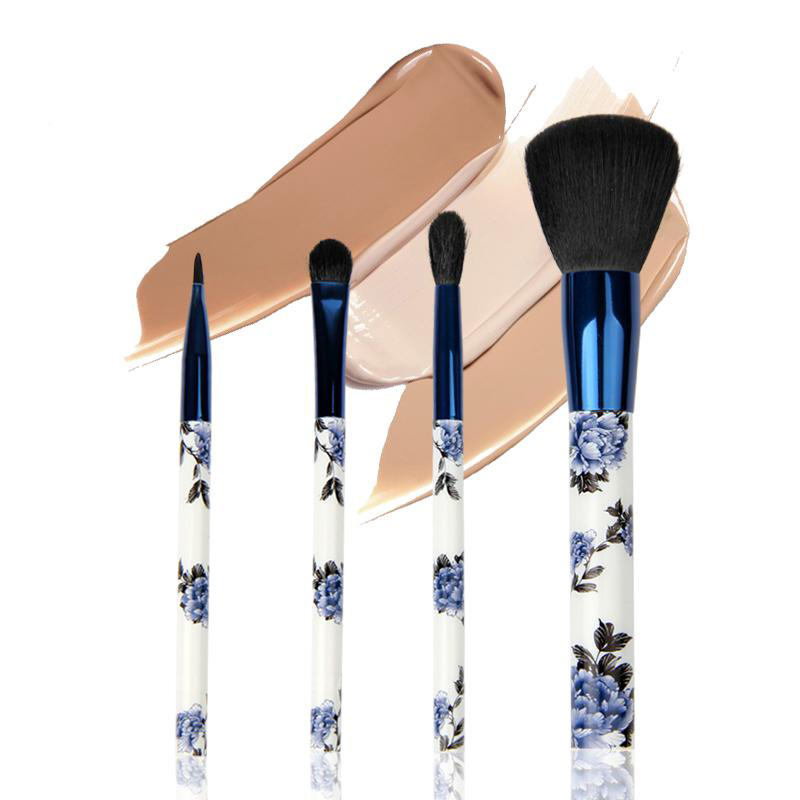 New design printed handle makeup brushes set 4pcs Travel brush set