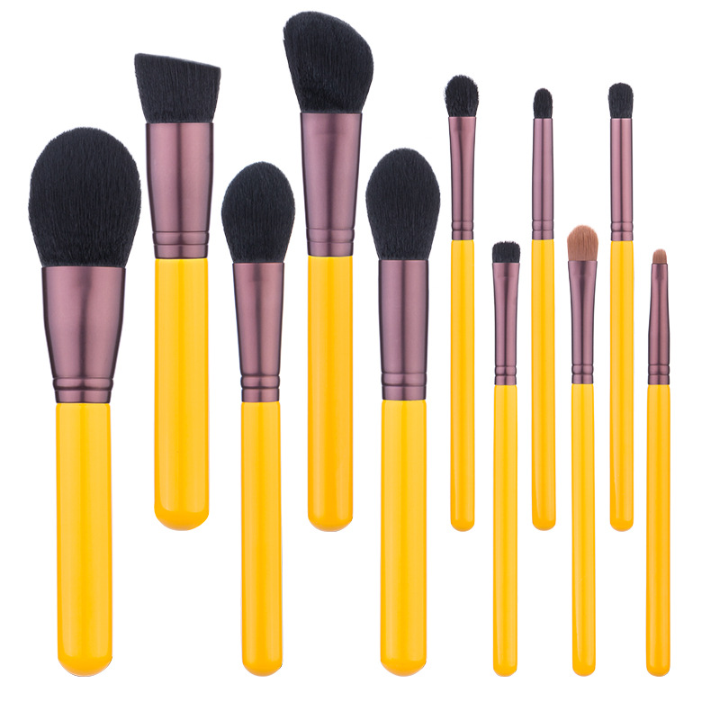 Yellow Soft synthetic hair makeup brush set 11pcs 