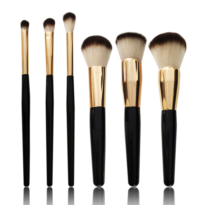 Custom logo Premium quality black make up brush set with gold ferrule 