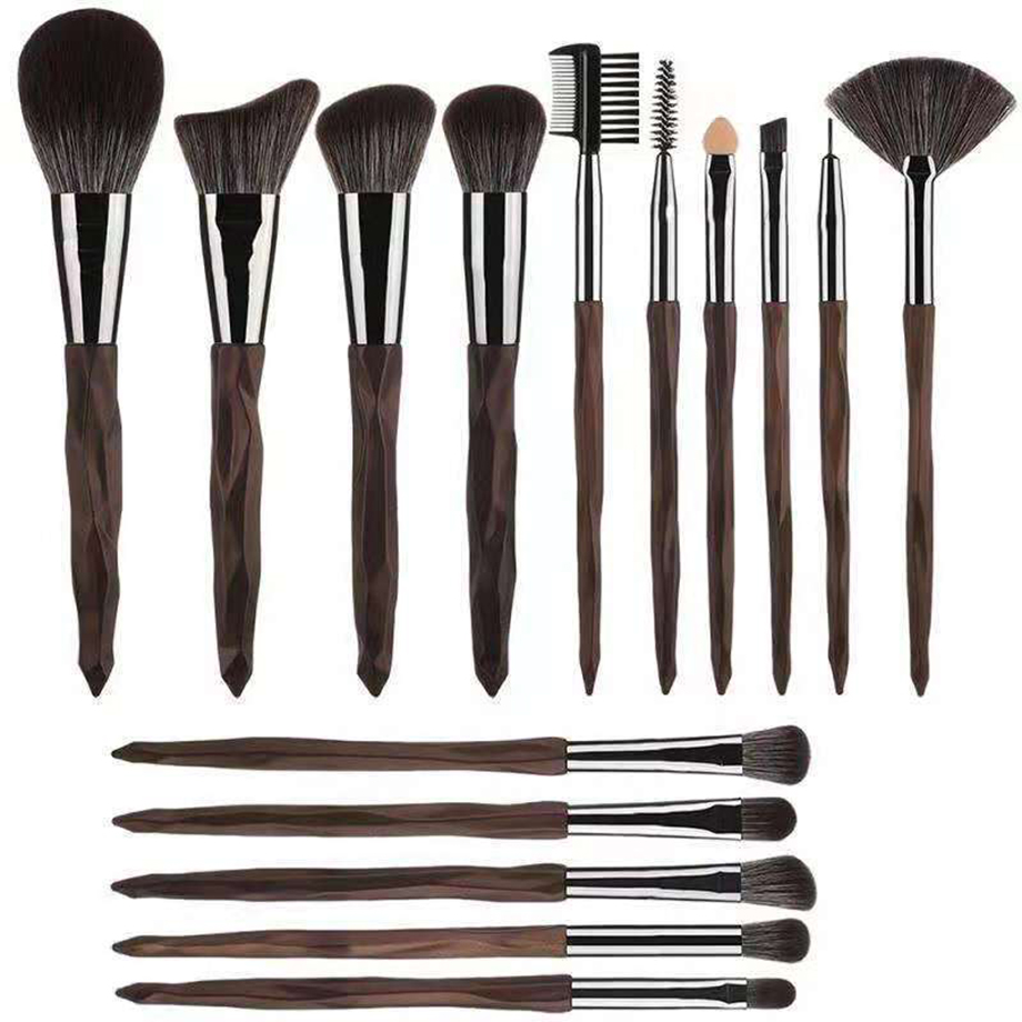 Professional ODM 15 PCS  Check Brush Wooden Handle with Crsytal Design Vegan Hair Makeup Brush Set