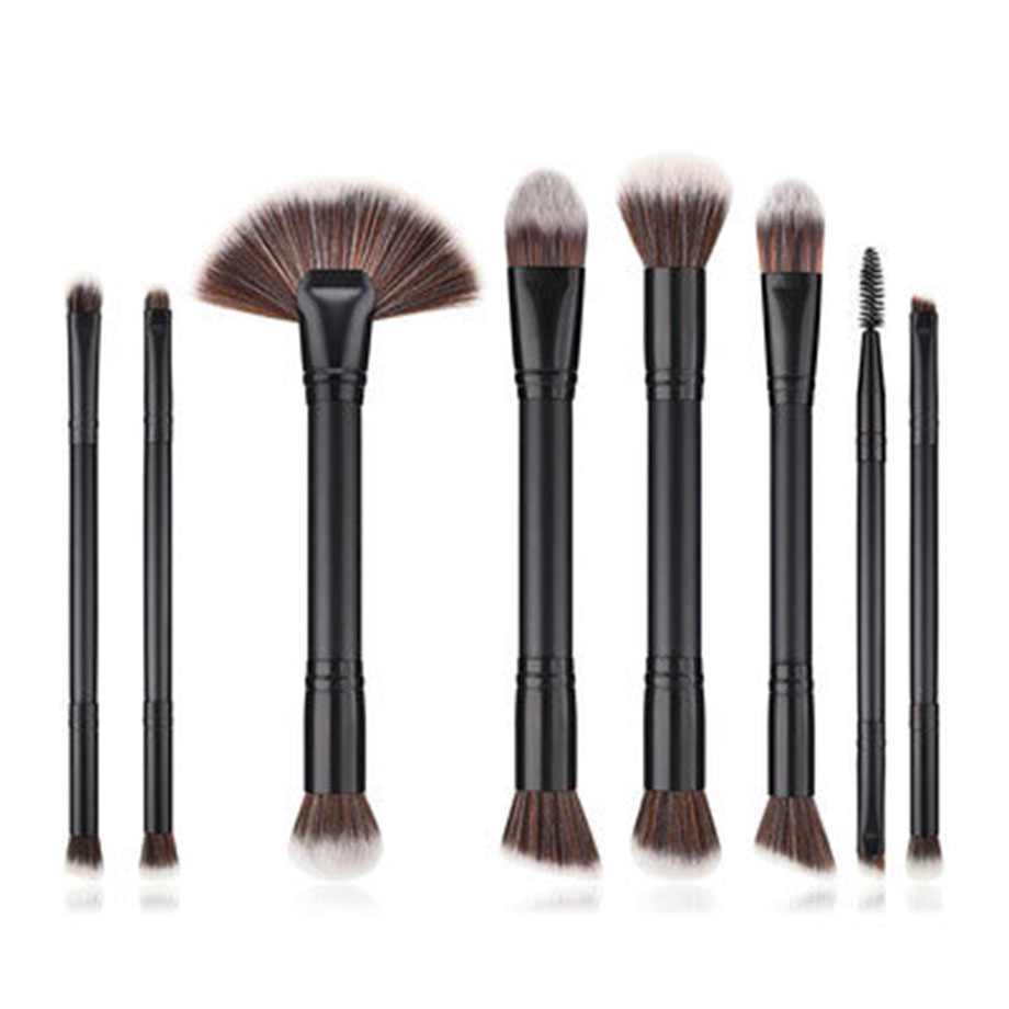 Solid Wood Double-end Cosmetic Nylon Hair Makeup Brush Set Blush Eyeshadow Powder Makeup Brushes
