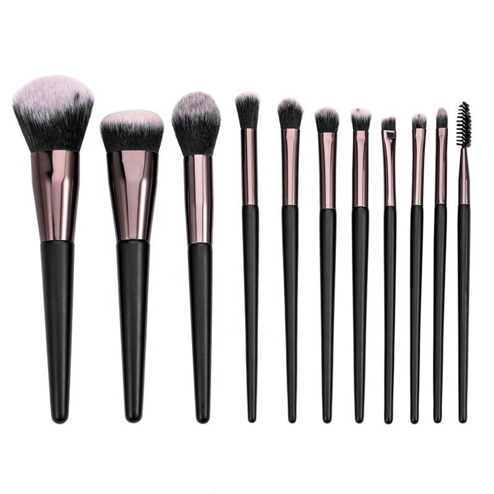 Wholesale Custom 11pcs Black Luxury Makeup Brushes Set High Density Professional Portable Travel Makeup Brush