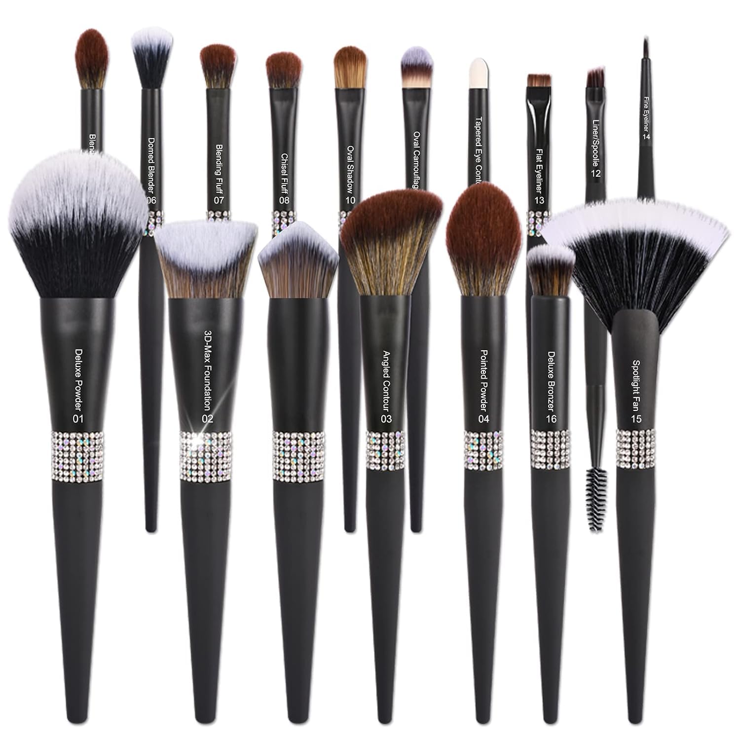 Custom Print Logo 12 PCS Bling Diamond Black Handle Professional Beauty Tools Makeup Brush Set