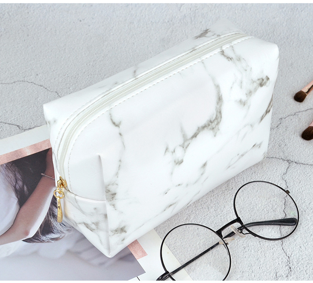 2024 Makeup Hot Sale Color Portable Good Quality White Marble Cosmetic Zip Makeup Brush Travel Case