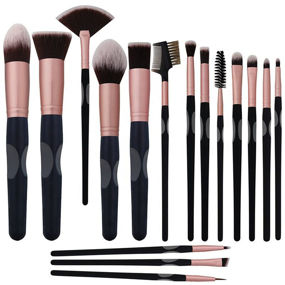 Best Selling Cosmetic Brush Set Black Groove Professional 16 pcs Private Brand Cosmetic Brush Set with Brush Bag