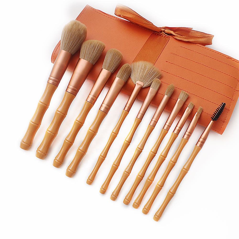 2024 New 11 PCS Bamboo Makeup Brush Set for Beginners a Full Set of Makeup Tools for Veginners