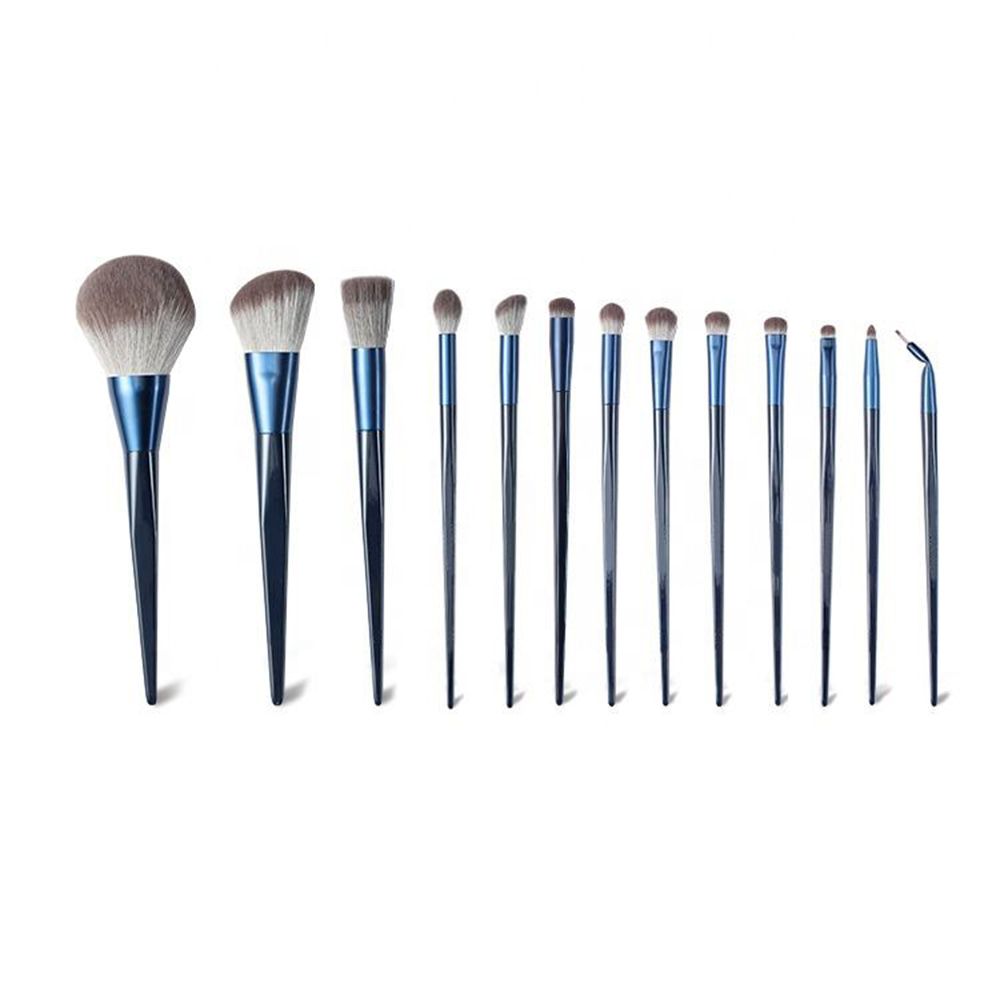 Luxury private brand blue makeup brush Set 14 pcs Customized Logo Makeup Brushes Durable Kit Makeup Brush