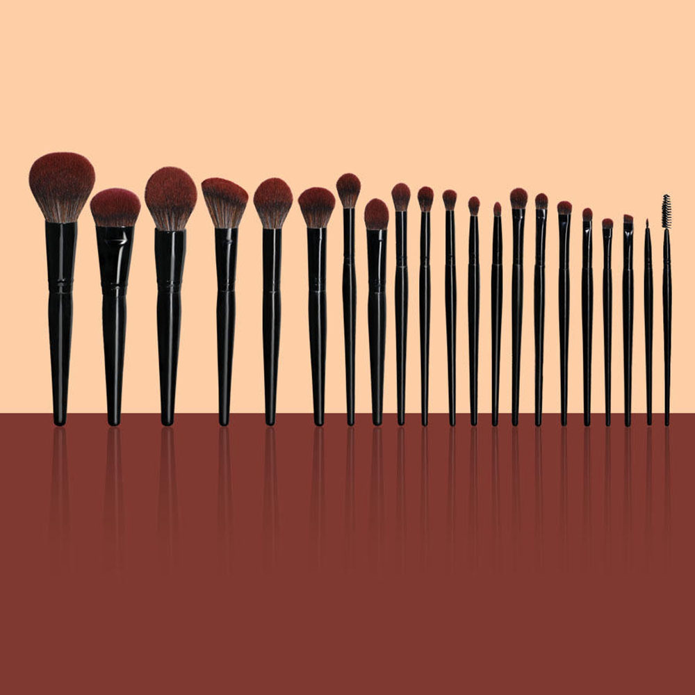 Wholesale High Quality 21pcs Makeup Brushes Custom Logo Professional Black Wood Handle Powder Brush