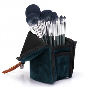 Factory New High Quality 14 PCS Green Color Makeup Brush Sets Vegan Nutral Hair Cosmetic Tool with Cloth Bag