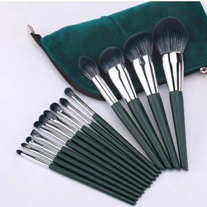 Factory New High Quality 14 PCS Green Color Makeup Brush Sets Vegan Nutral Hair Cosmetic Tool with Cloth Bag