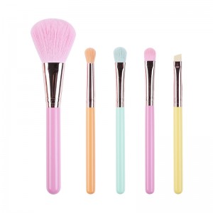 Customize Colorful Travel Makeup Brushes Soft Vegan Hair 5PCS Mini Makeup Brush Set with Beauty Bag
