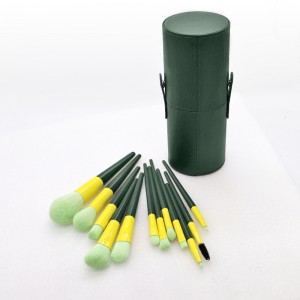 Factory Customize Professional Make Up Brush Set 12Pcs Green Handle Soft Synthetic Fiber Beauty Tools with Cosmetic Case
