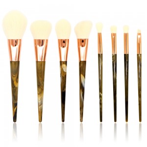 New Custom Logo Marble Makeup Brushes 8Pcs Resin Handle Synthetic Hair Foundation Eyebrow Lashes Beauty Tools