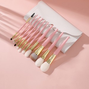 Factory Customize 10pcs Goat Hair Pink Makeup Brush Set Foundation Powder Eyshadow Tools with Cosmetic Case