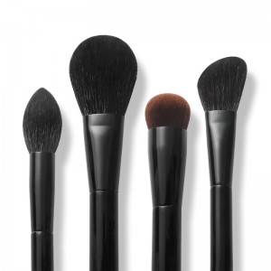 Matte Black Makeup Brush Set 12PCS Professional Natural Synthetic Hair Kabuki Foundation Blending Brush