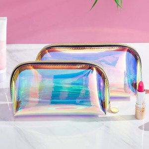 Private maquillaje Personalized laser pvc makeup bag transparent TPU Holographic cosmetic bag