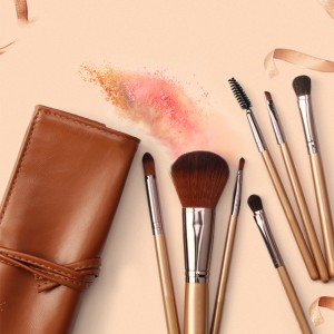 OEM Synthetic Hair 7pcs Travel Makeup Brush with cosmetic roll