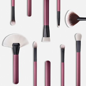Premium quality 8pcs Dark red makeup brushes set with fan brushes