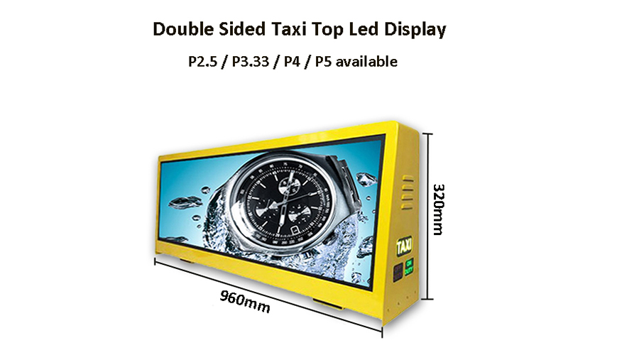 Taxi Top LED-display dubbelzijdig 960 x 320 mm aluminium profiel