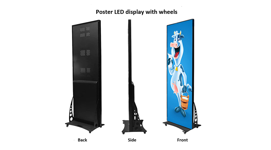 Didmeninė prekyba Kinijoje nešiojamas skaitmeninis LED plakatų reklaminis ekranas su kilnojamais ratais