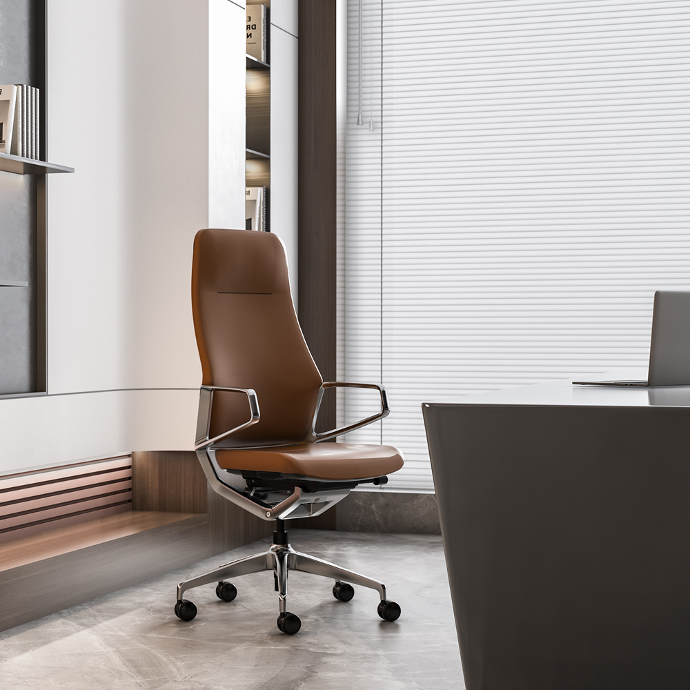 Ergonomischer Manager-Schreibtisch-Bürostuhl aus Vollleder mit hoher Rückenlehne und Neigemechanismus