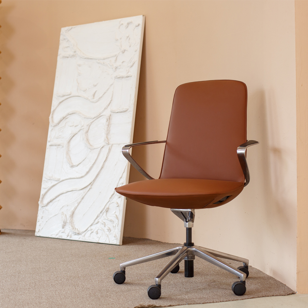 Minimalist Desk Chair Mid Back Modern Leather Ergonomic Back Tilt Office Chair