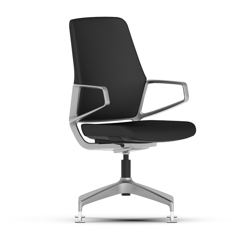 Black Leather Conference Chair without Wheels