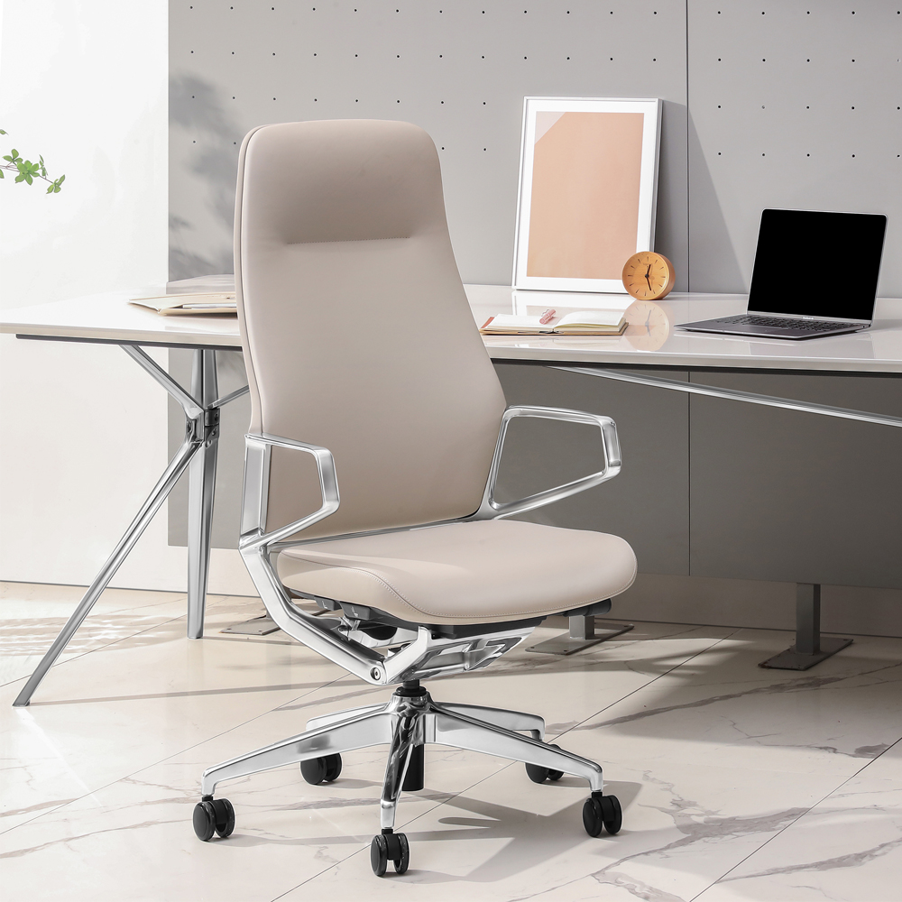 High End Grey Leather Boss Manager Office Chair
