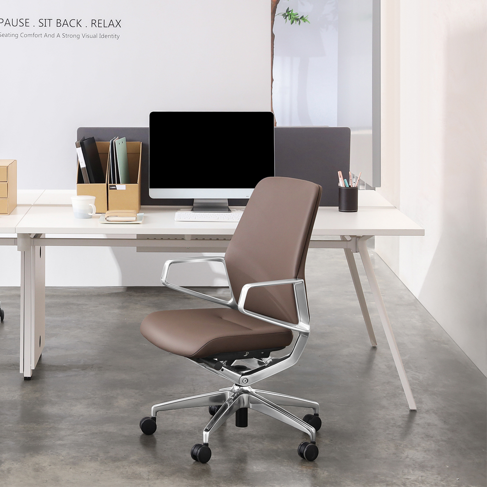 Brwon Leather Adjustable Back Tilt Office Chair