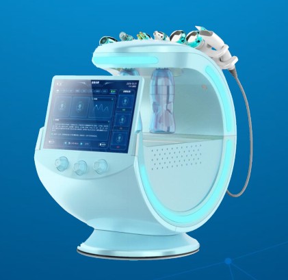 Multifunktion Smart Ice Blue Ultrasonic RF Skin Scrubber hydre Dermabrasion Machine med hudanalyse