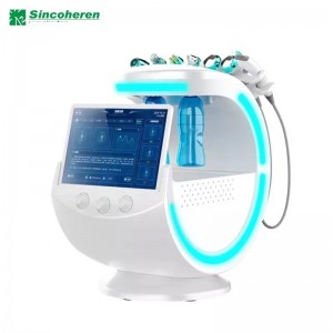 Máquina ultrassônica inteligente multifuncional de dermoabrasão, purificador de pele RF azul gelo com análise de pele