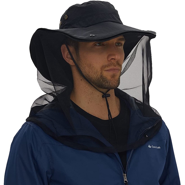 UPF50+ Outdoor Mosquito Head Net Fishing Large Bucket Hat Adjustable Cap  for Men Women 