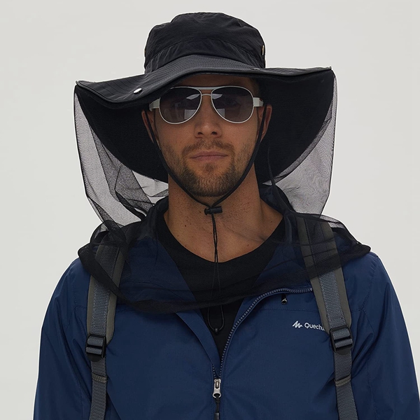 UPF50+ Outdoor Mosquito Head Net Fishing Large Bucket Hat Adjustable Cap  for Men Women 