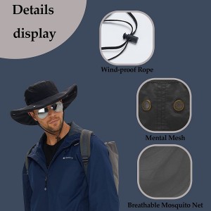 UPF50+ Outdoor Mosquito Head Net Fishing Large Bucket Hat Adjustable Cap  for Men Women