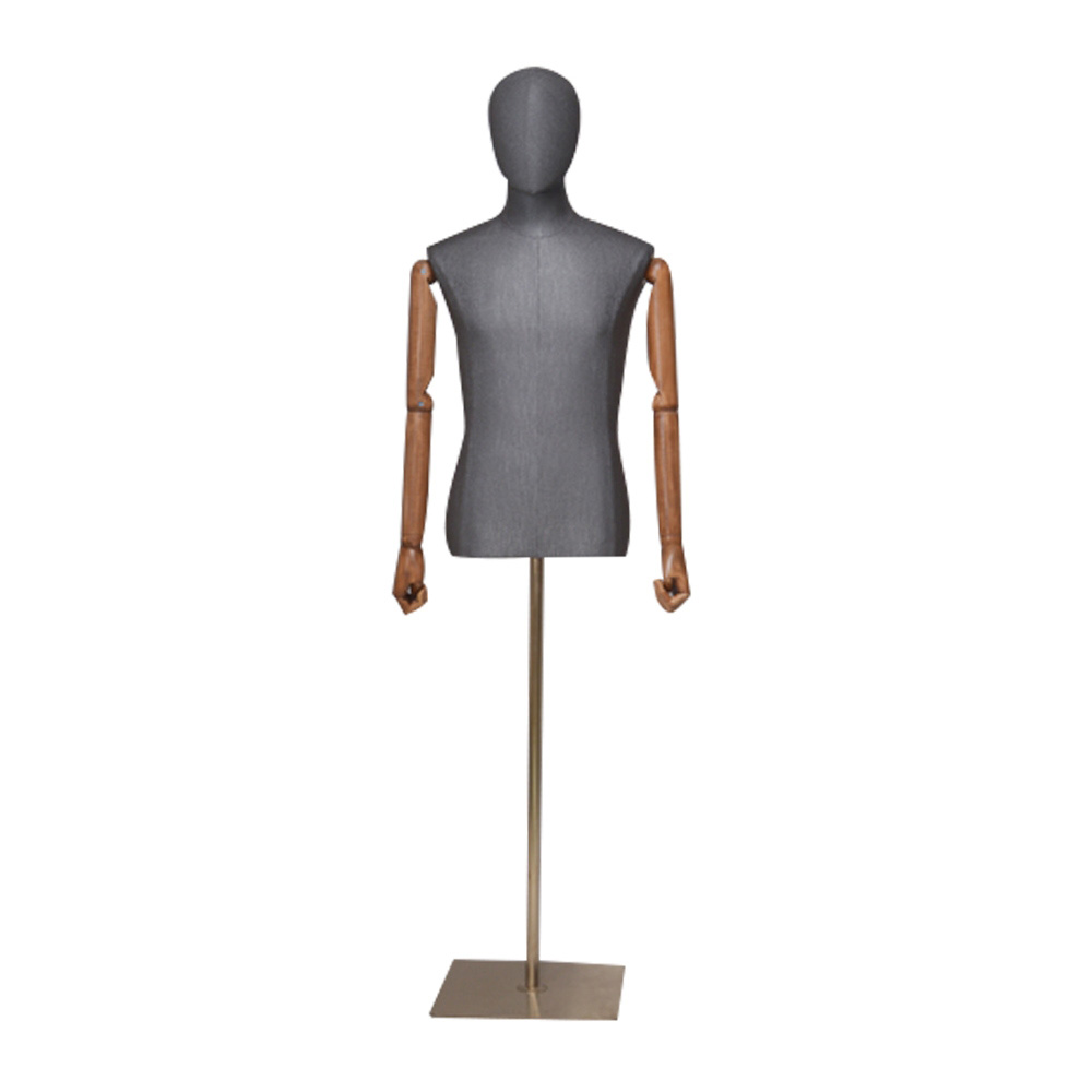 Hot with solid wood arm half body wrapped cloth model egg head wrapped cloth half body model men's canvas suit mannequin