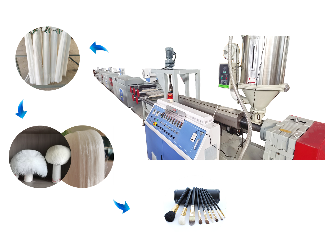 OEM चीन चीन पेट पीबीटी ड्राइंग ब्रश कॉस्मेटिक ब्रश मोनोफिलामेंट बनाने की मशीन