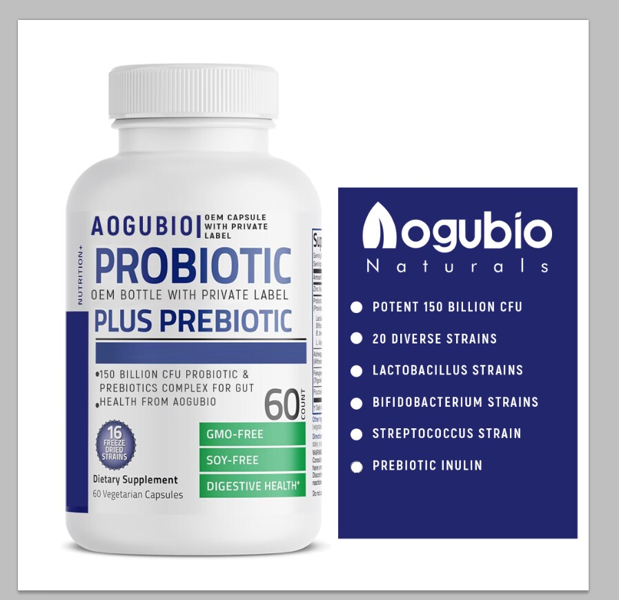 AOGUBIO 150 Billion CFU Probiotic & Prebiotics Complex for Gut Health 20 Diverse Gut-Friendly Bac...