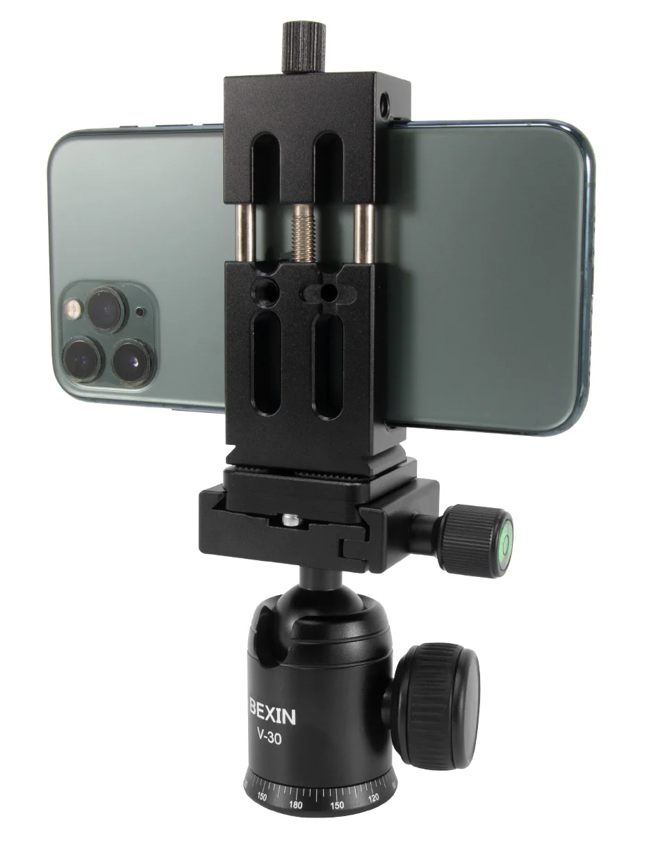 Aluminum Tripod Head Bracket Mobile Phone Holder Clip With Spirit level and Cold Shoe Mount  (5)66p