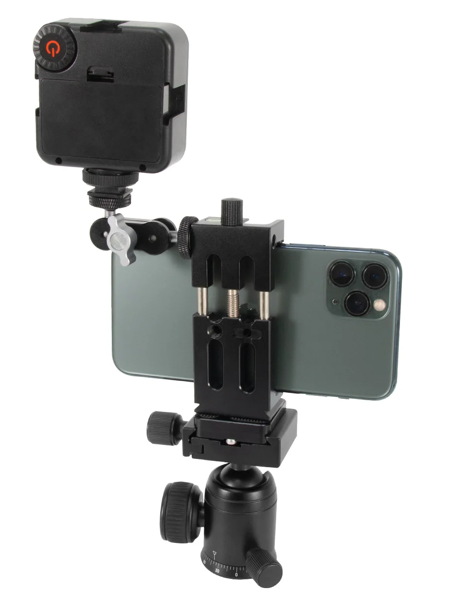 Aluminum Tripod Head Bracket Mobile Phone Holder Clip With Spirit level and Cold Shoe Mount  (7)5qu
